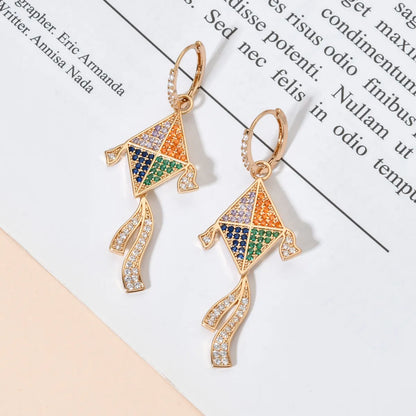 1 Pair Elegant Simple Style Geometric Plating Carving Copper Zircon 18K Gold Plated Drop Earrings