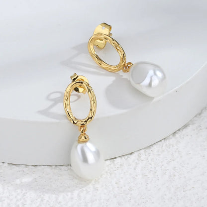 1 Pair Elegant Simple Style Geometric Plating Inlay Copper Artificial Pearls 18k Gold Plated Earrings