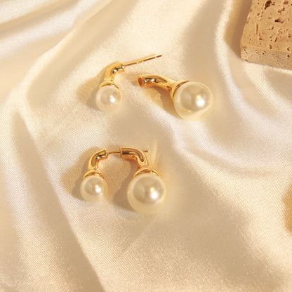 1 Pair Elegant Simple Style Geometric Plating Inlay Copper Artificial Pearls 18k Gold Plated Earrings