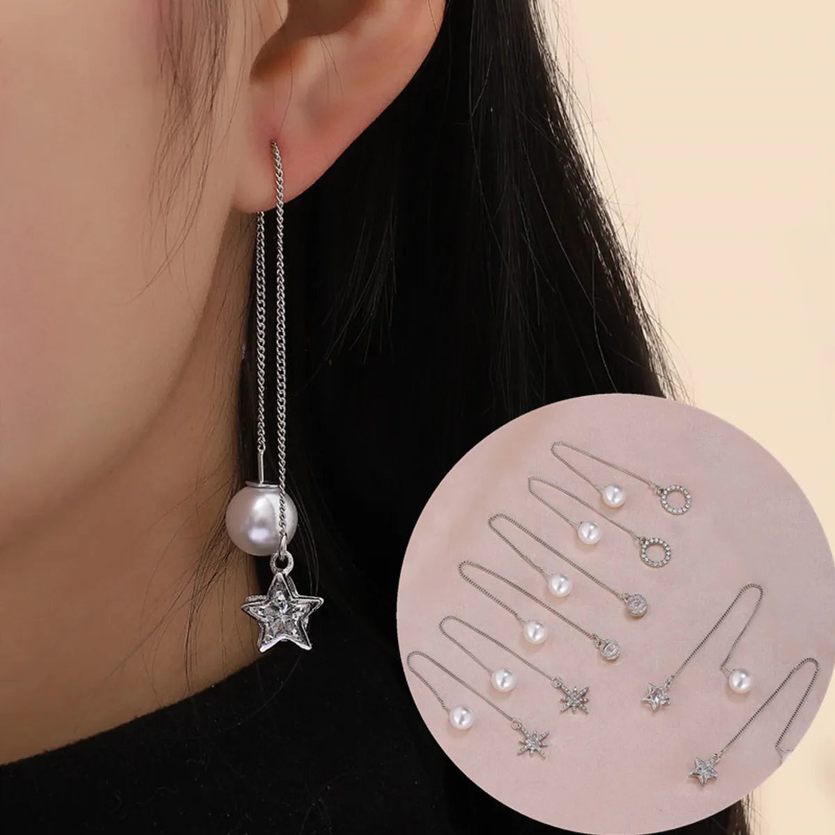 1 Pair Elegant Simple Style Geometric Plating Inlay Metal Artificial Pearls Rhinestones Ear Line