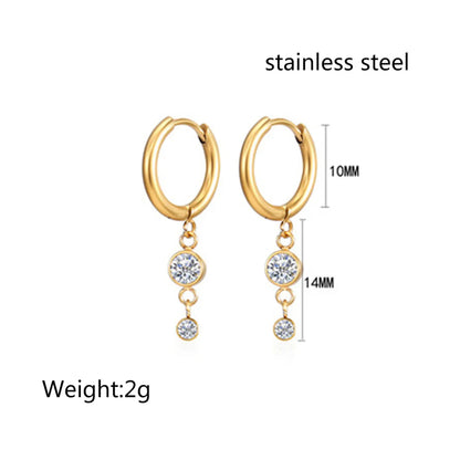 1 Pair Elegant Simple Style Geometric Plating Inlay Stainless Steel Zircon 18k Gold Plated Drop Earrings