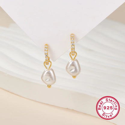 1 Pair Elegant Simple Style Geometric Plating Inlay Sterling Silver Artificial Pearls Rhinestones Drop Earrings