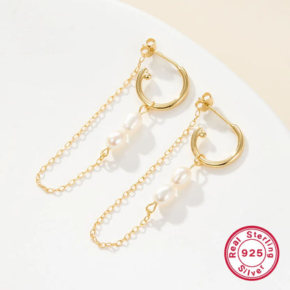 1 Pair Elegant Simple Style Geometric Plating Inlay Sterling Silver Pearl 18k Gold Plated White Gold Plated Drop Earrings