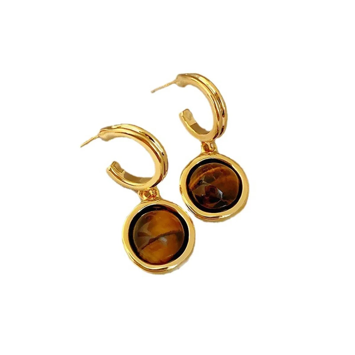 1 Pair Elegant Simple Style Geometric Plating Tiger Eye Drop Earrings Ear Studs