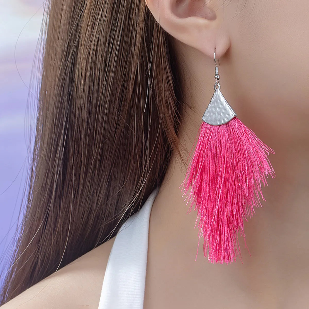 1 Pair Elegant Simple Style Geometric Tassel Plating Alloy Silver Plated Drop Earrings