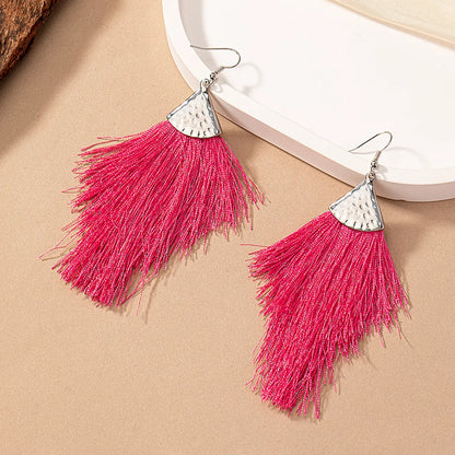 1 Pair Elegant Simple Style Geometric Tassel Plating Alloy Silver Plated Drop Earrings