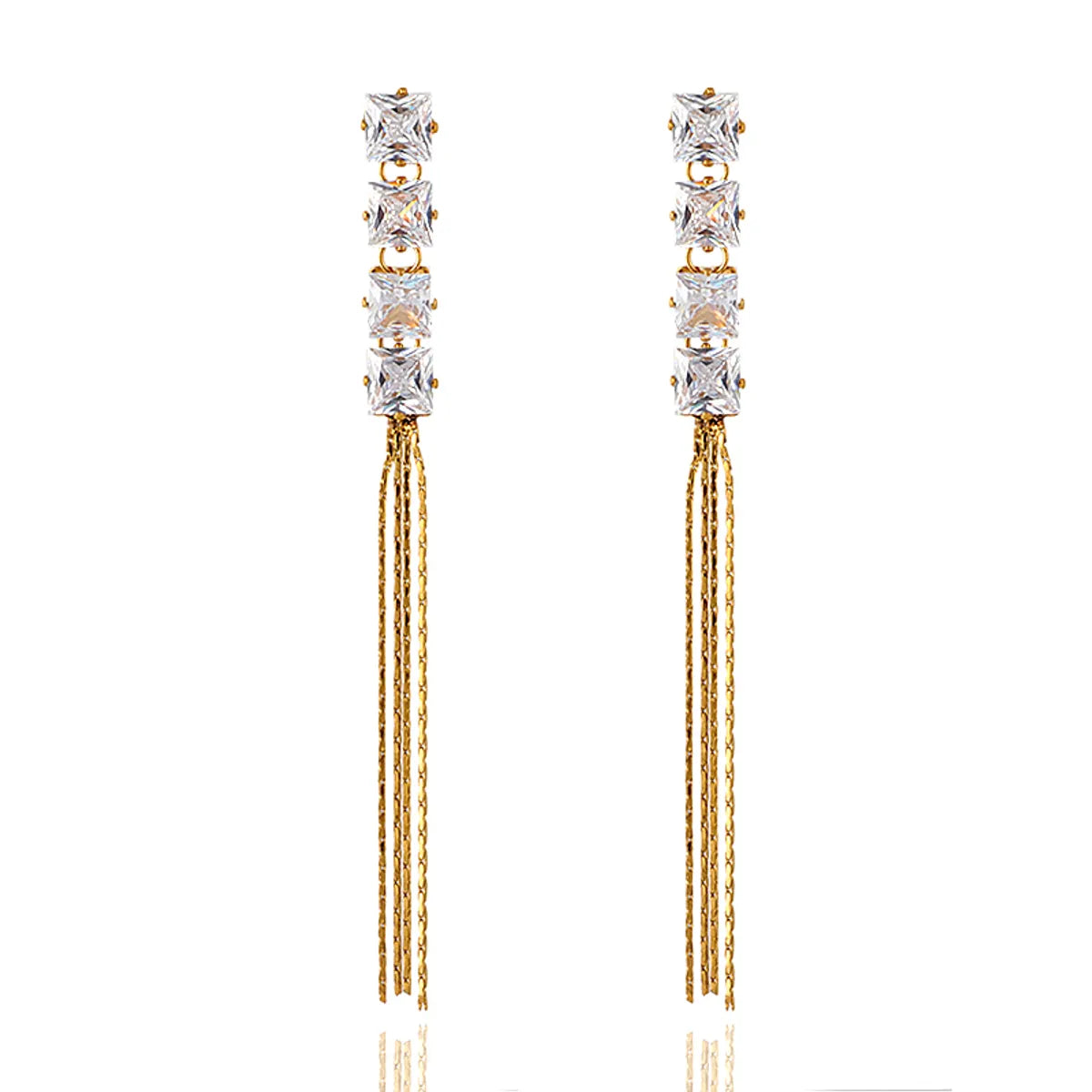 1 Pair Elegant Simple Style Geometric Tassel Plating Inlay Stainless Steel Zircon Gold Plated Drop Earrings