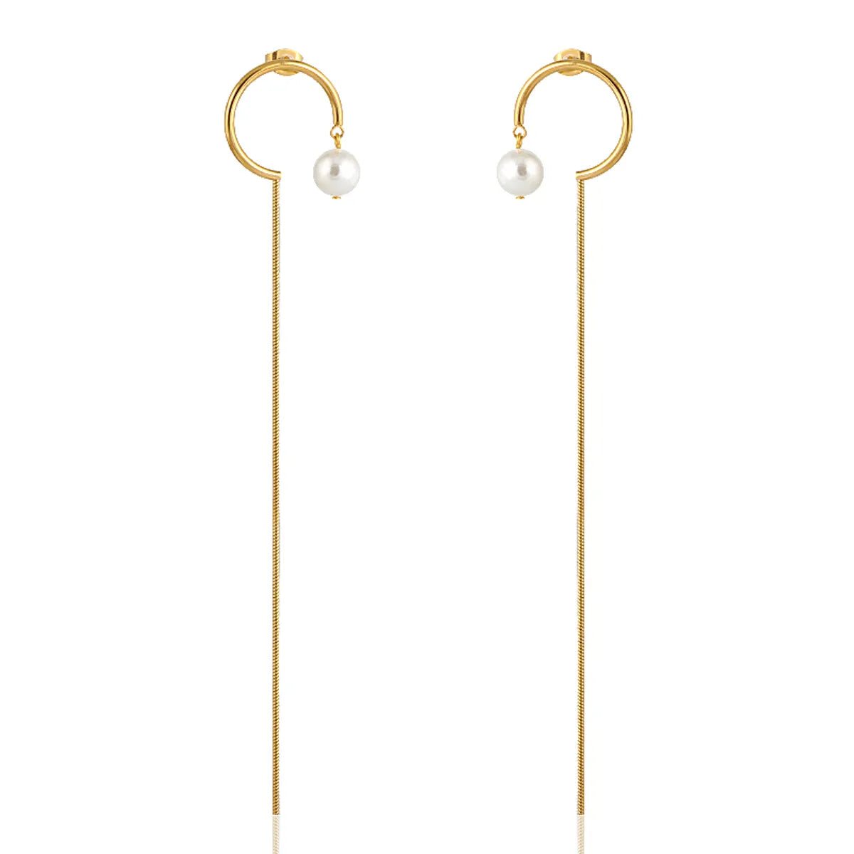 1 Pair Elegant Simple Style Geometric Tassel Plating Inlay Stainless Steel Zircon Gold Plated Drop Earrings