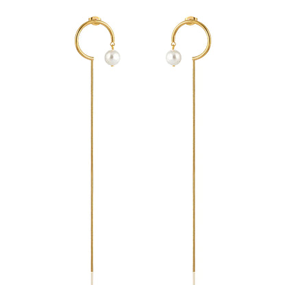 1 Pair Elegant Simple Style Geometric Tassel Plating Inlay Stainless Steel Zircon Gold Plated Drop Earrings