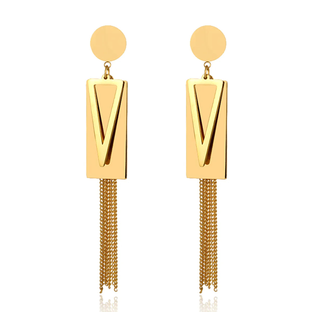 1 Pair Elegant Simple Style Geometric Tassel Plating Inlay Stainless Steel Zircon Gold Plated Drop Earrings