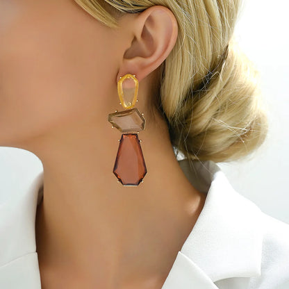 1 Pair Elegant Simple Style Geometric Water Droplets Inlay Alloy Resin Drop Earrings