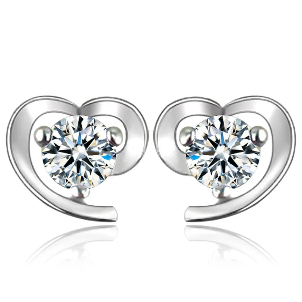 1 Pair Elegant Simple Style Heart Shape Inlay Alloy Zircon Ear Studs