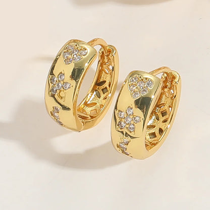 1 Pair Elegant Simple Style Heart Shape Inlay Copper Zircon 14K Gold Plated Earrings