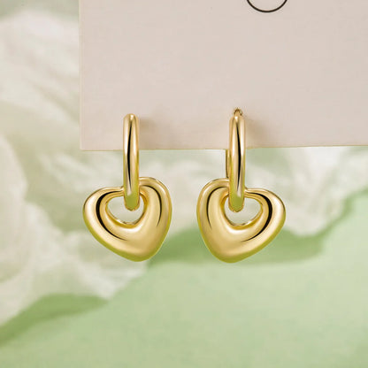 1 Pair Elegant Simple Style Heart Shape Plating Copper 18k Gold Plated Drop Earrings