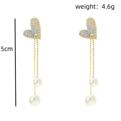 1 Pair Elegant Simple Style Heart Shape Plating Inlay Alloy Artificial Pearls Rhinestones Drop Earrings