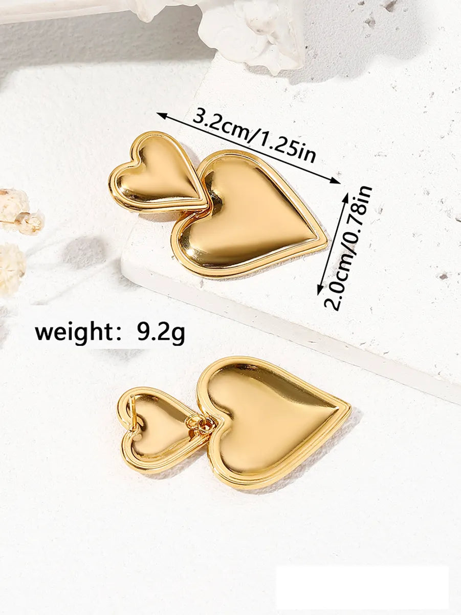 1 Pair Elegant Simple Style Heart Shape Polishing Stainless Steel Drop Earrings