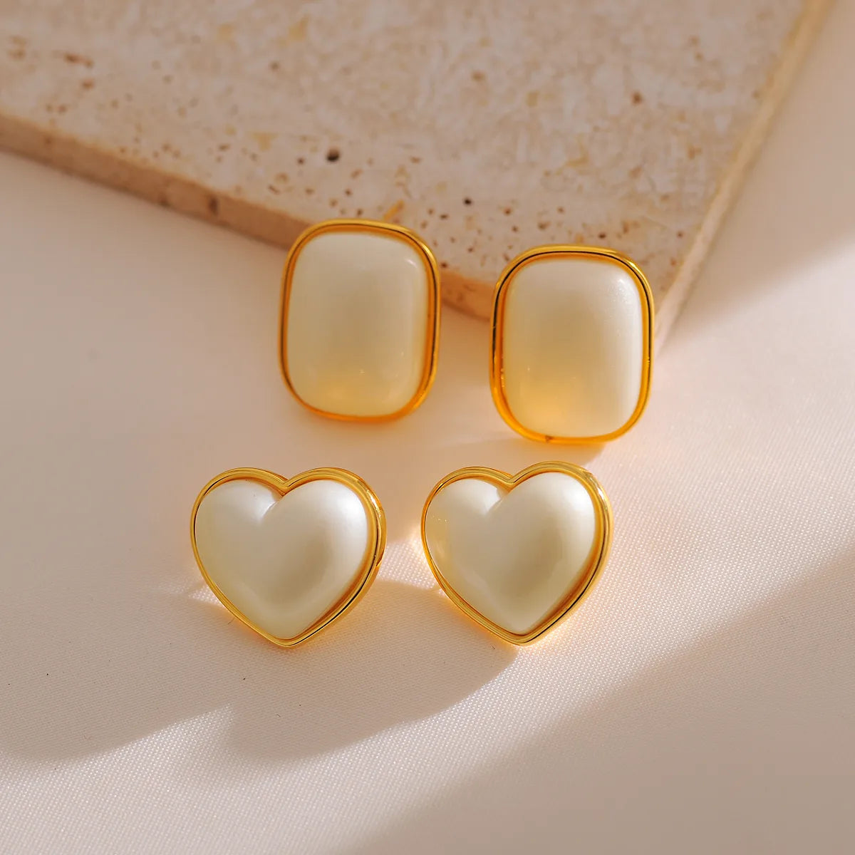 1 Pair Elegant Simple Style Heart Shape Rectangle Copper 18K Gold Plated Ear Studs