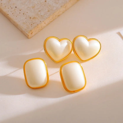 1 Pair Elegant Simple Style Heart Shape Rectangle Copper 18K Gold Plated Ear Studs