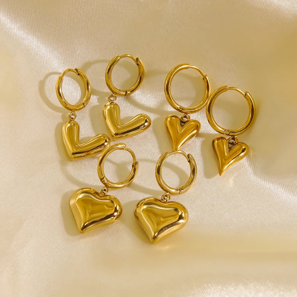 1 Pair Elegant Simple Style Heart Shape Stainless Steel 14k Gold Plated Drop Earrings