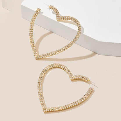 1 Pair Elegant Simple Style Korean Style Heart Shape Inlay Alloy Artificial Rhinestones Earrings