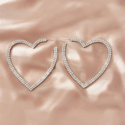 1 Pair Elegant Simple Style Korean Style Heart Shape Inlay Alloy Artificial Rhinestones Earrings