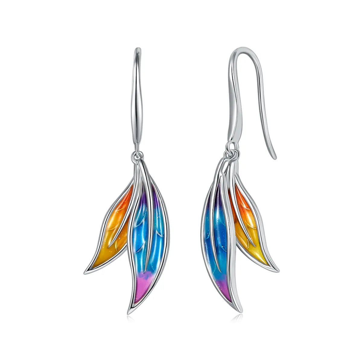 1 Pair Elegant Simple Style Leaf Enamel Sterling Silver Drop Earrings