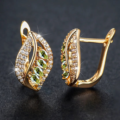 1 Pair Elegant Simple Style Leaf Plating Inlay Copper Zircon Earrings