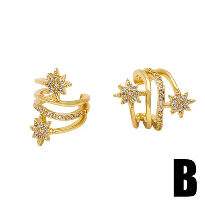 1 Pair Elegant Simple Style Leaf Star Copper Zircon 18K Gold Plated Ear Cuffs