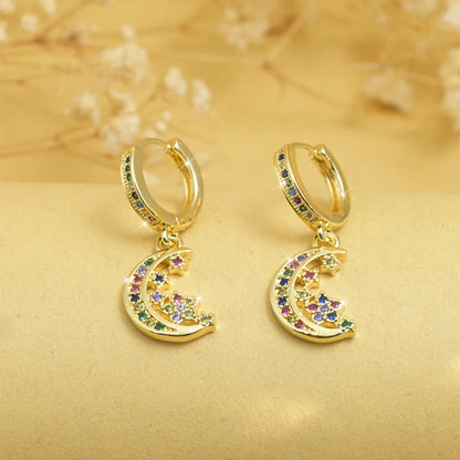 1 Pair Elegant Simple Style Moon Flower Butterfly Plating Copper Zircon Drop Earrings