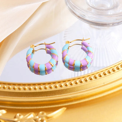 1 Pair Elegant Simple Style Multicolor Enamel Titanium Steel 18K Gold Plated Earrings