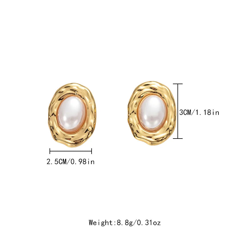 1 Pair Elegant Simple Style Oval Plating Inlay 304 Stainless Steel Pearl 14K Gold Plated Earrings Ear Studs