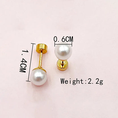 1 Pair Elegant Simple Style Oval Plating Inlay 304 Stainless Steel Pearl 14K Gold Plated Earrings Ear Studs