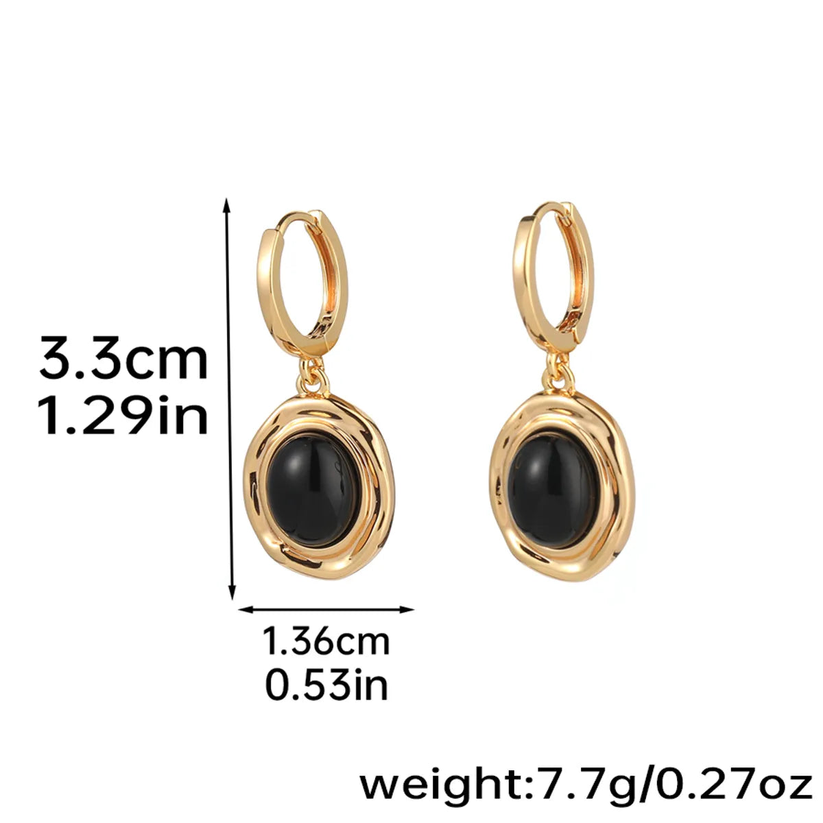 1 Pair Elegant Simple Style Oval Plating Inlay Copper Tiger Eye Obsidian 18k Gold Plated Drop Earrings