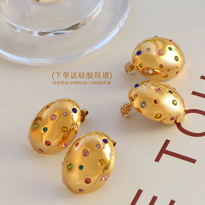 1 Pair Elegant Simple Style Oval Plating Inlay Titanium Steel Rhinestones 18k Gold Plated Ear Studs