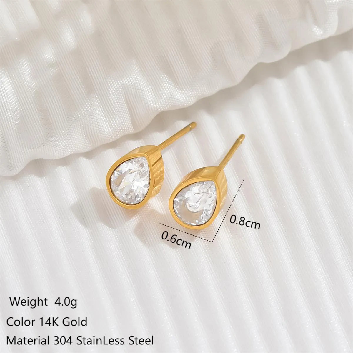 1 Pair Elegant Simple Style Oval Water Droplets Plating Inlay 304 Stainless Steel Zircon 14K Gold Plated Ear Studs