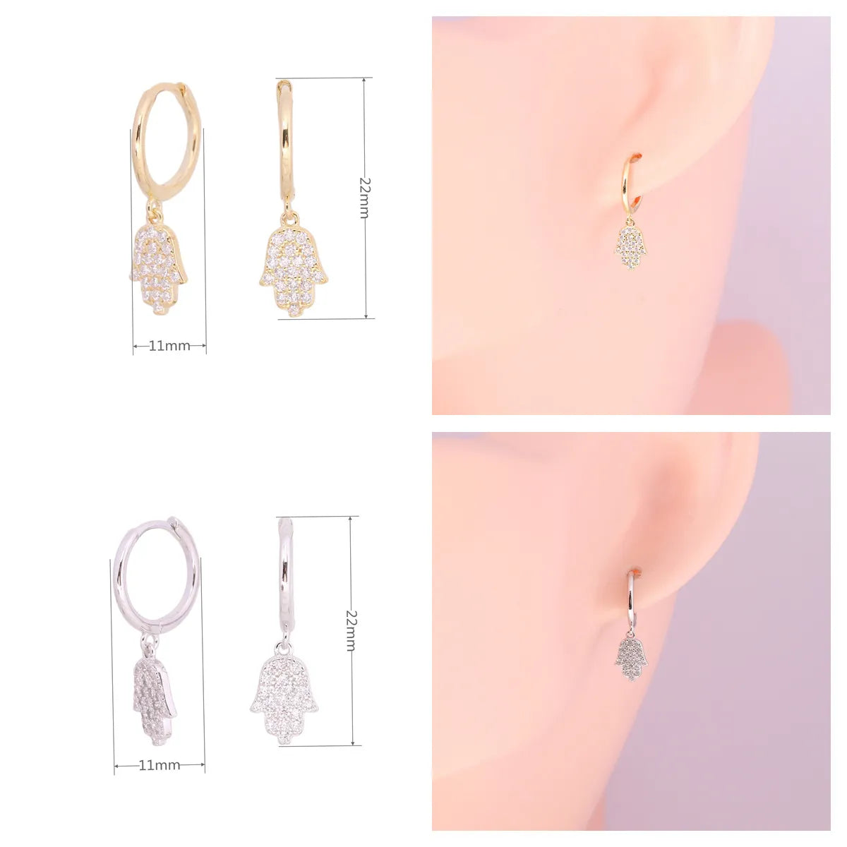 1 Pair Elegant Simple Style Palm Sterling Silver Plating Inlay Zircon Drop Earrings