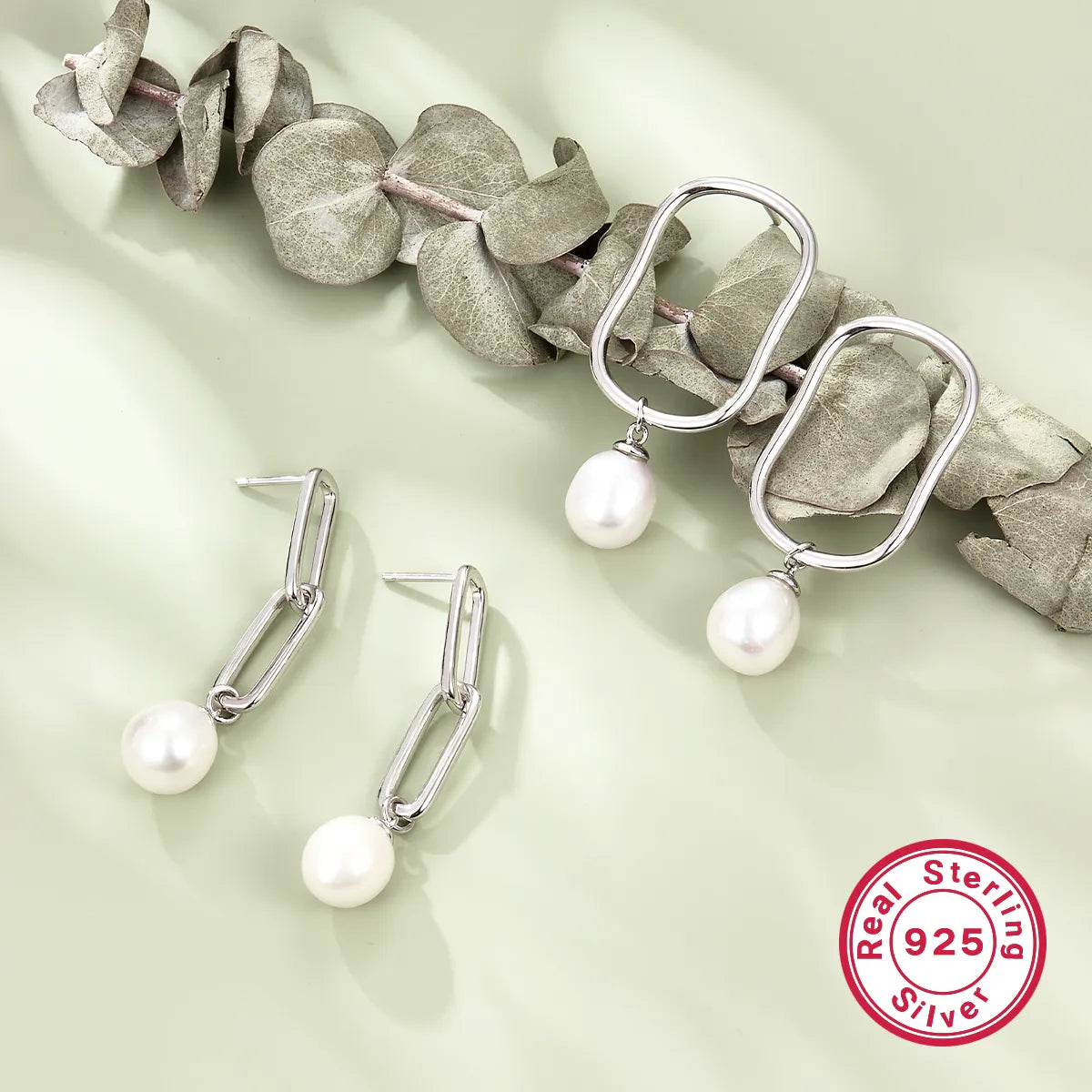 1 Pair Elegant Simple Style Pearl Sterling Silver White Gold Plated Drop Earrings