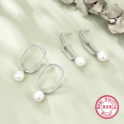 1 Pair Elegant Simple Style Pearl Sterling Silver White Gold Plated Drop Earrings