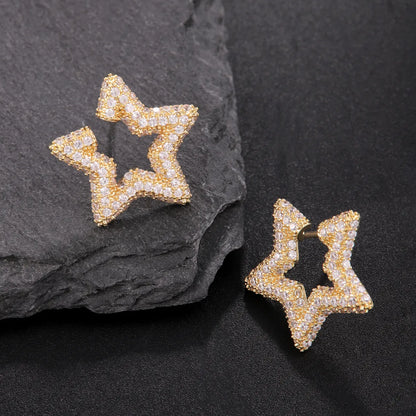 1 Pair Elegant Simple Style Pentagram Plating Inlay Copper Zircon 18K Gold Plated Ear Studs