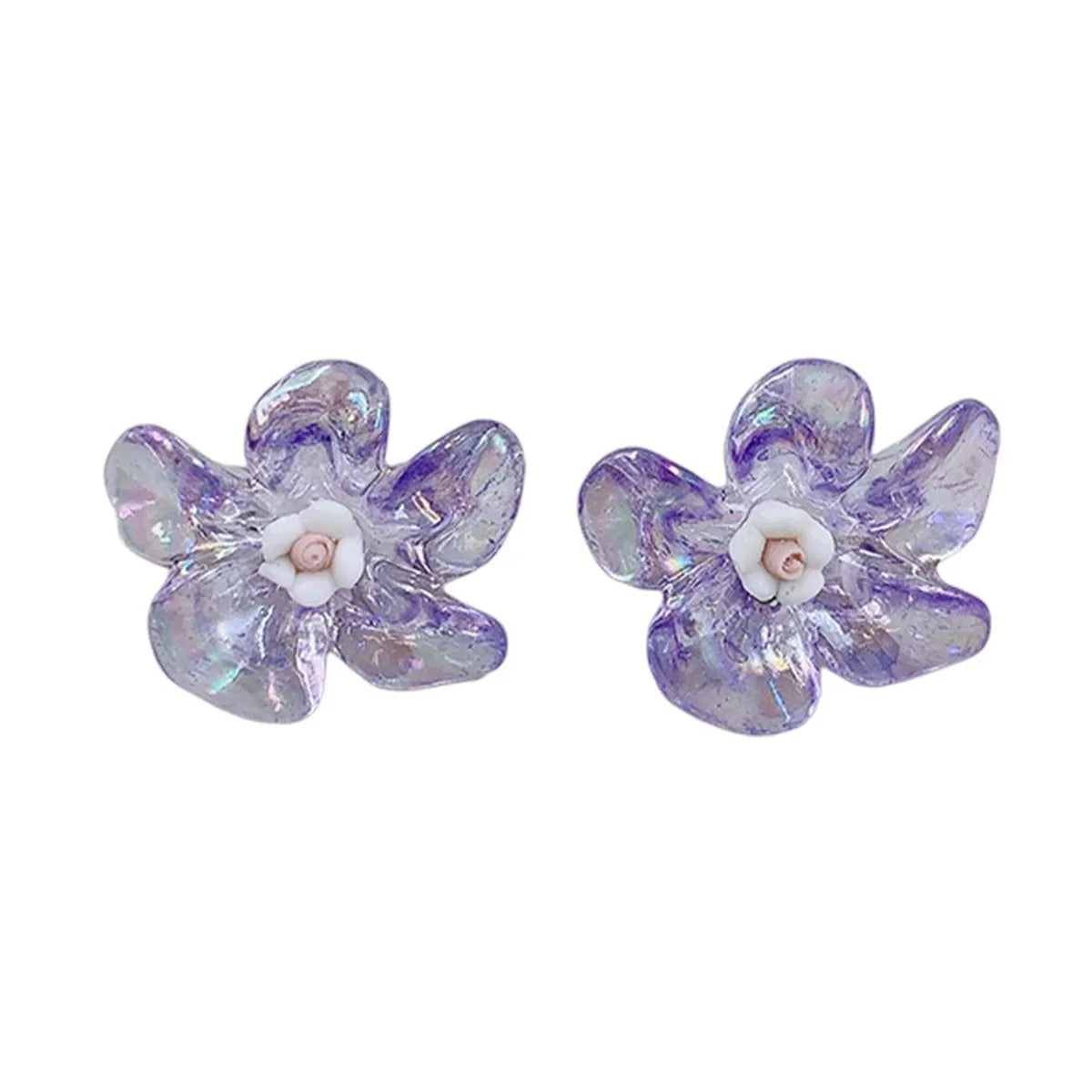 1 Pair Elegant Simple Style Petal Patchwork Synthetic Resin Ear Studs