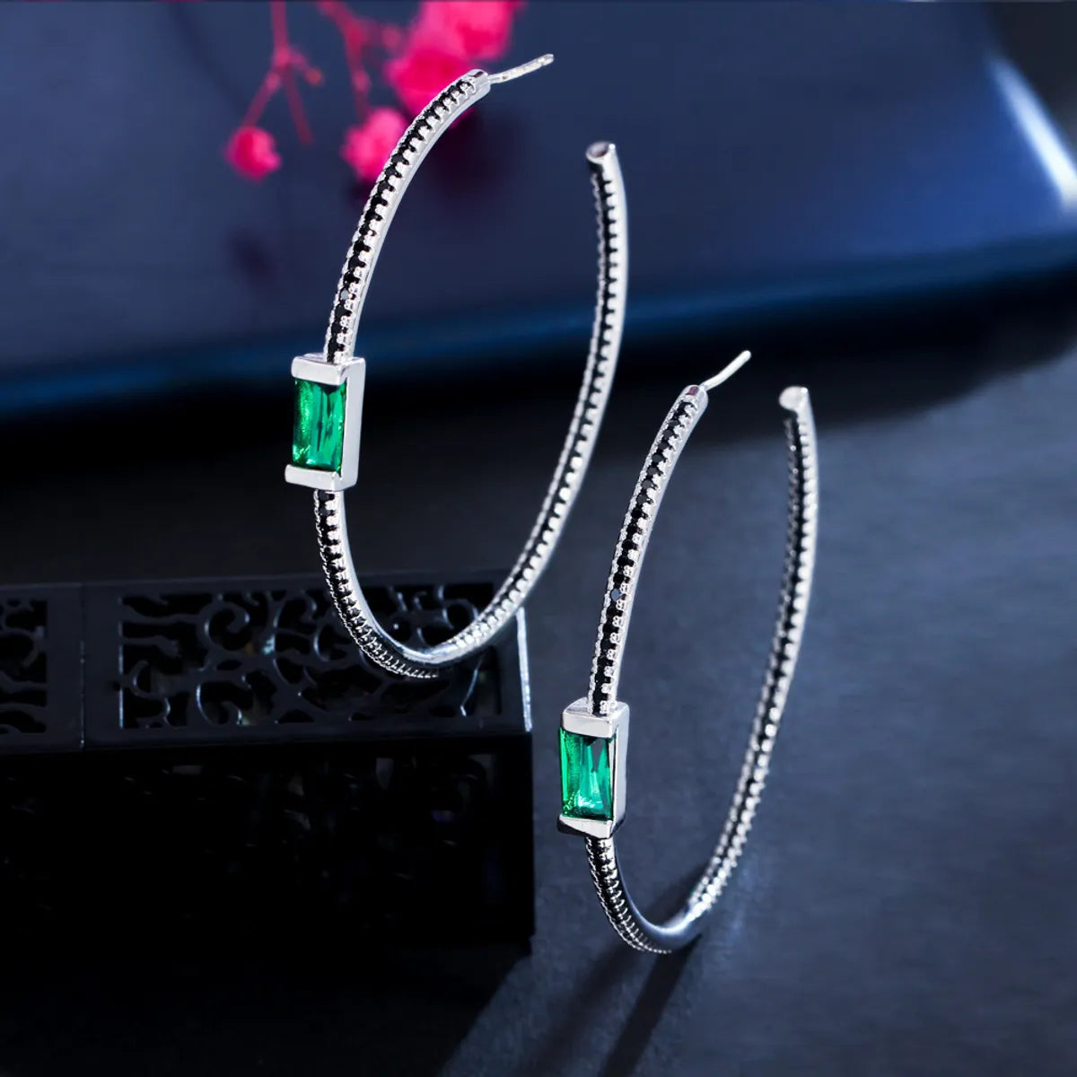 1 Pair Elegant Simple Style Rectangle Plating Inlay Copper Zircon White Gold Plated Earrings