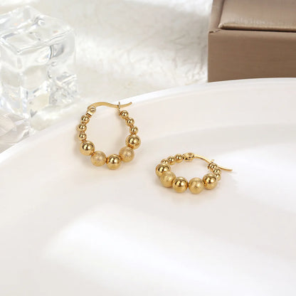 1 Pair Elegant Simple Style Round Dots Plating Stainless Steel 18K Gold Plated Hoop Earrings