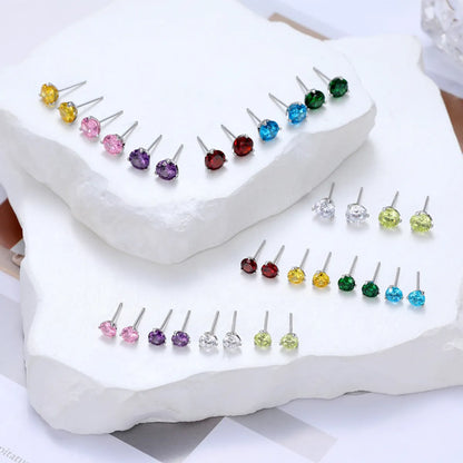 1 Pair Elegant Simple Style Round Inlay Sterling Silver Zircon Ear Studs