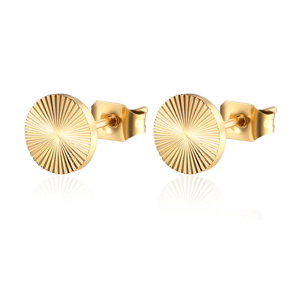 1 Pair Elegant Simple Style Round Plating Carving 304 Stainless Steel 18K Gold Plated Ear Studs