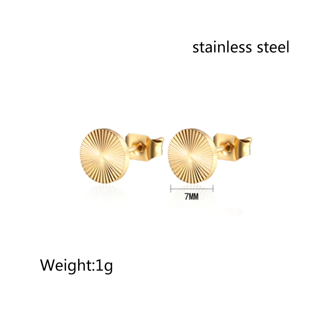 1 Pair Elegant Simple Style Round Plating Carving 304 Stainless Steel 18K Gold Plated Ear Studs