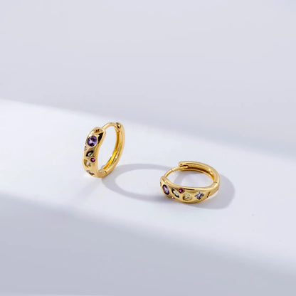 1 Pair Elegant Simple Style Round Plating Inlay Copper Zircon 18k Gold Plated Hoop Earrings