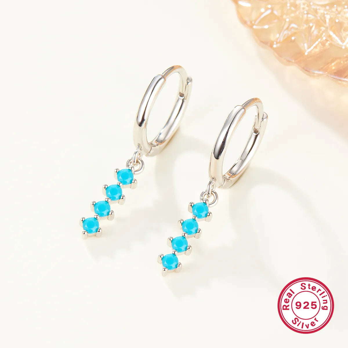 1 Pair Elegant Simple Style Round Plating Inlay Sterling Silver Turquoise Zircon 18k Gold Plated White Gold Plated Drop Earrings