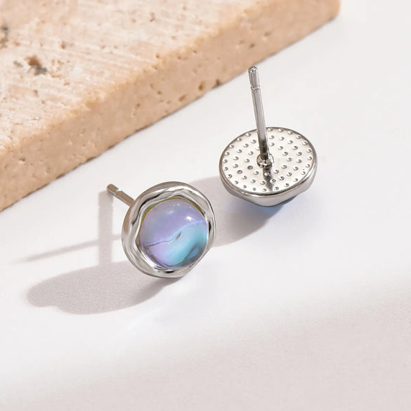 1 Pair Elegant Simple Style Round Polishing Plating Inlay Stainless Steel Moonstone 14k Gold Plated Ear Studs