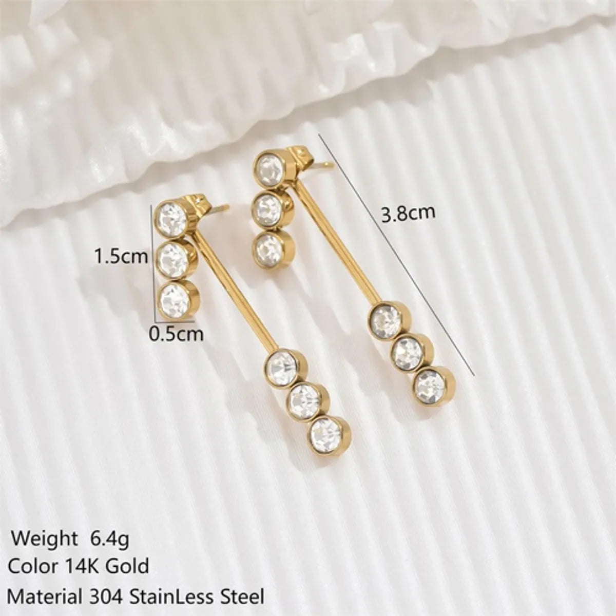 1 Pair Elegant Simple Style Round Polishing Plating Inlay Stainless Steel Zircon 14k Gold Plated Drop Earrings