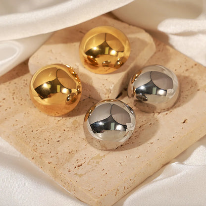 1 Pair Elegant Simple Style Round Polishing Plating Titanium Steel 18k Gold Plated Ear Studs